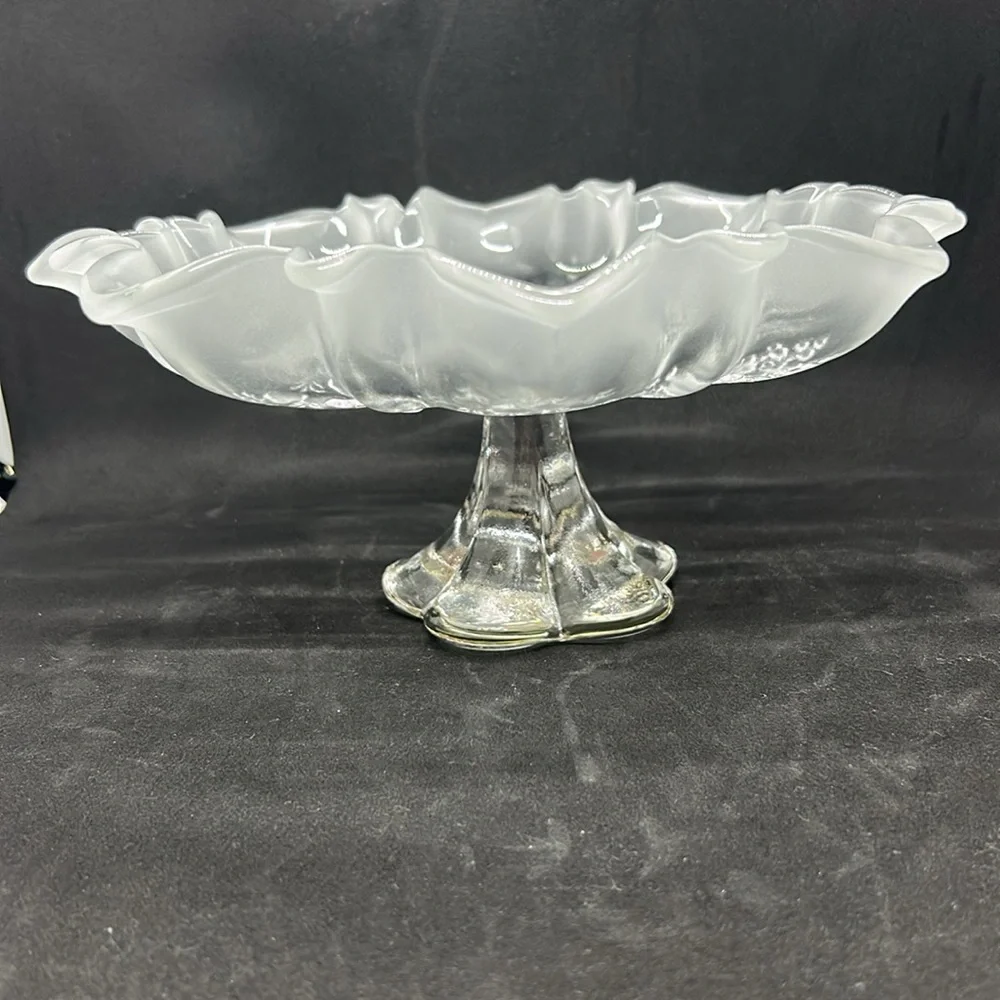 Mikasa Christmas Story Round Serving Canape Stand Platter Frosted Ruffled Edge.